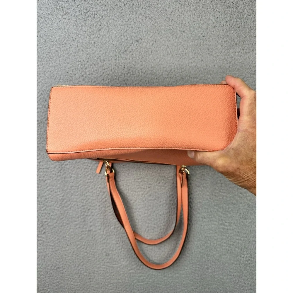 Nanette Lepore Petro Peach Straw Tote Handbag / Mixed-Media Shoulder Satchel